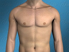 Male torso against a plain blue background.