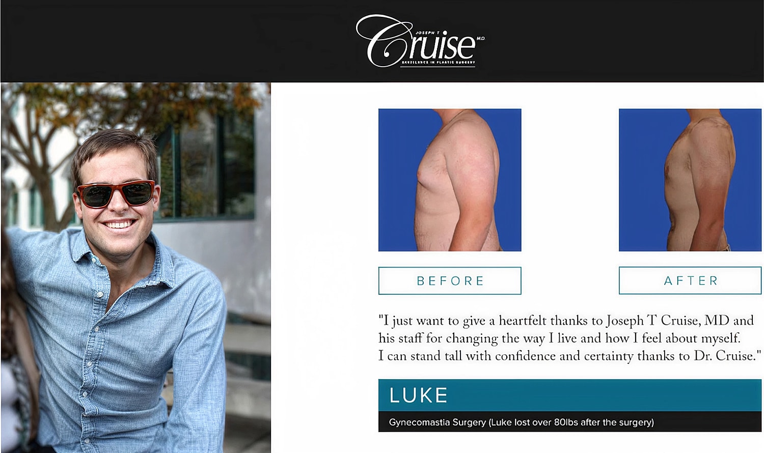 Man on beach showcasing body transformation journey.