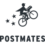 Postmates logo with delivery person on bike