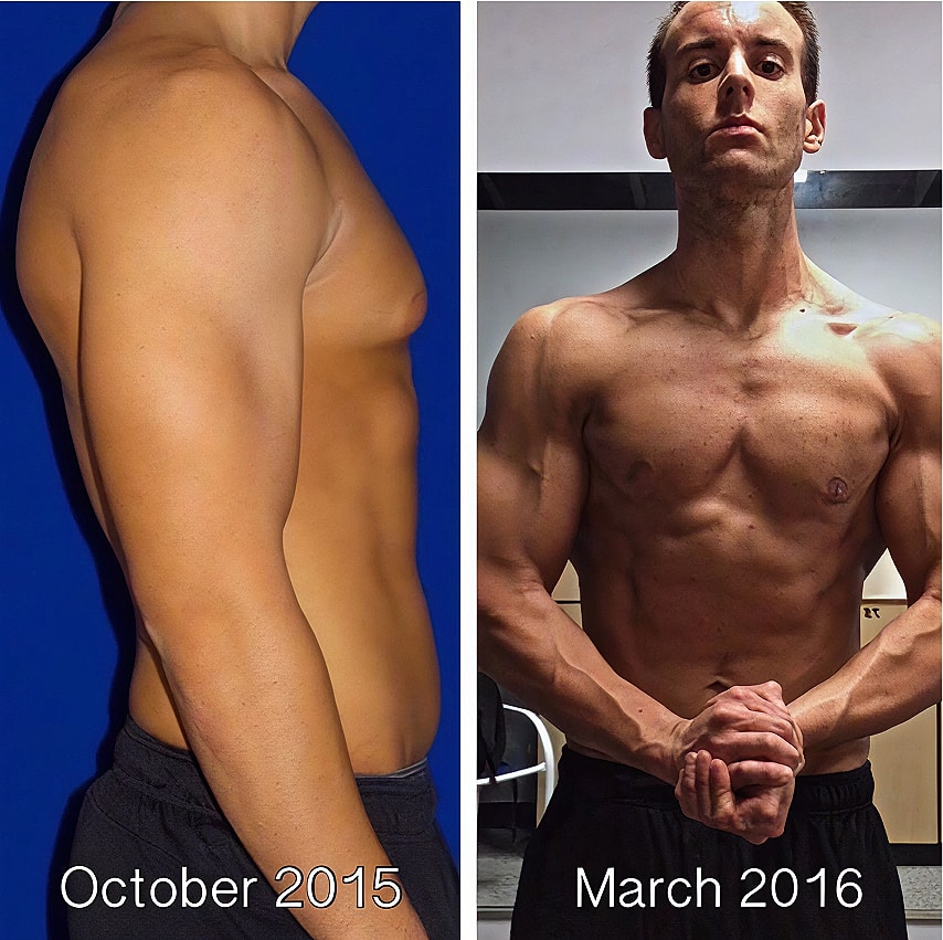 Body transformation before and after progress photo.