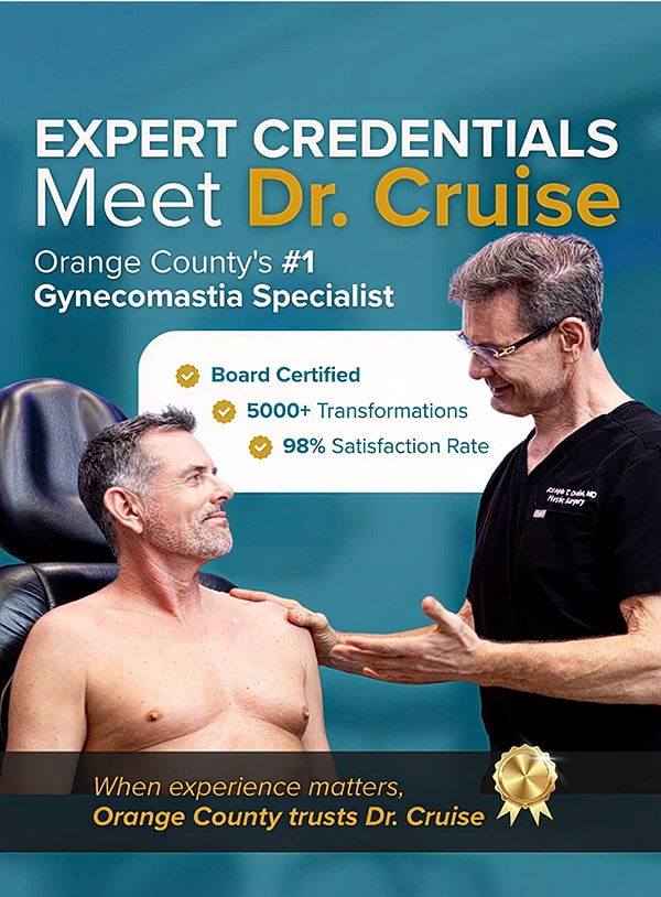 Dr. Cruise consulting with a patient about gynecomastia.